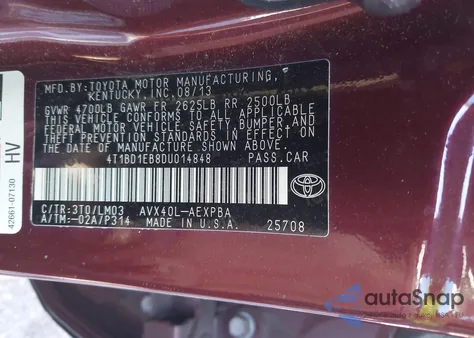 2013 Toyota Avalon Hybrid Limited from USA, damaged, VIN 4T1BD1EB8DU014848